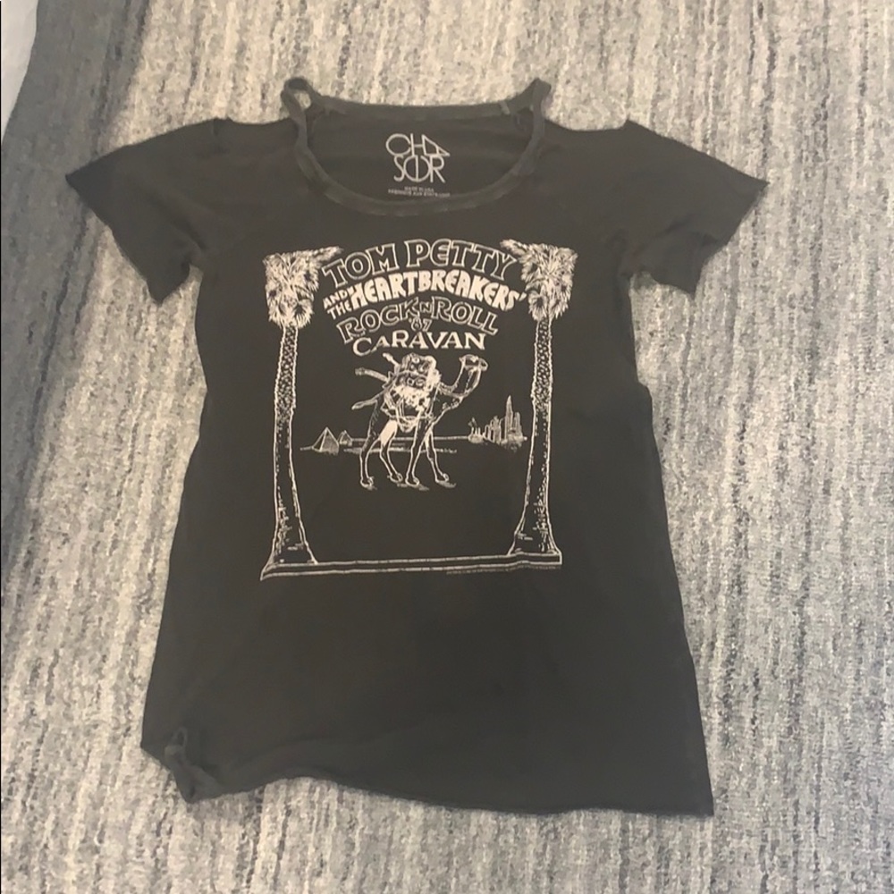 Chaser grey band tshirt open shoulders gently worn